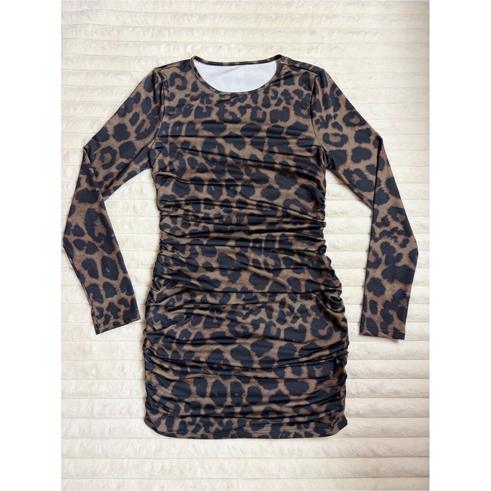 SHEIN Brown and Black Leopard Print Mini Dress